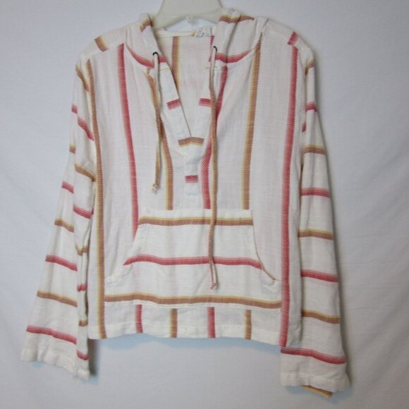 Roxy Wild and Free Poncho Hoodie Cotton White Red Striped Women's XS - Picture 1 of 7